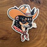 Chihuahua (Black/Tan) Cowdog - 4 Inch Matte Vinyl Cowboy Dog Sticker