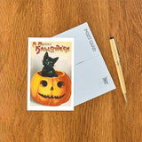 Found Image Press Postcard - Merry Halloween Cat/Jack'oLantern