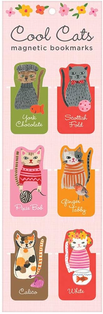 Cool Cats Magnetic Bookmarks - Set of 6