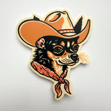 Chihuahua (Black/Tan) Cowdog - 4 Inch Matte Vinyl Cowboy Dog Sticker