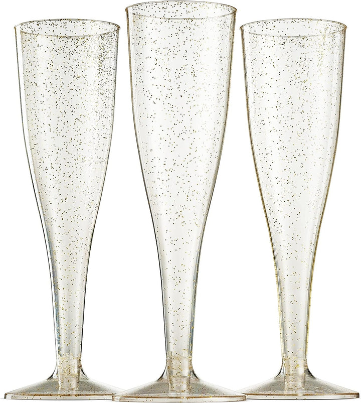 Plastic Champagne Flutes 10ct - gold glitter