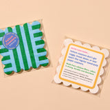 Riviera Stripes Scalloped Letterpress Vellum Coasters - Blue/Green (Set of 4)