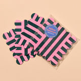Riviera Riviera Stripes Scalloped Vellum Coasters - Pink/Hunter Green (Set of 4)