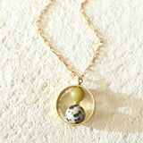 Billie - Nested Gemstone Circle Pendant Necklace: Yellow Olive Jade