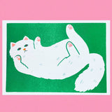 Stretching Cat Medium Riso Print