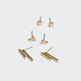 Scout Curated Wears Stud Trio Ear Jacket Set -  Leaf / Rose Quartz / Gold
