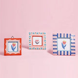 ChagoArt Ceramic Hand-Painted Frame - Blue/Pink Stripe