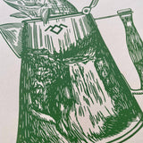 Fish in the Percolator Linocut Print