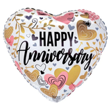 17" Anniversary Metallic Hearts and Leaves Balloon