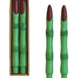 Set of 2 Green Finger Taper Candles