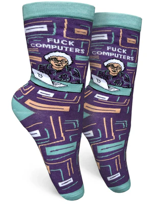 Groovy Things Co. Womens Crew Socks Fuck Computers