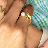 18K Gold Plated + Pearl Ring - Cat's Cradle