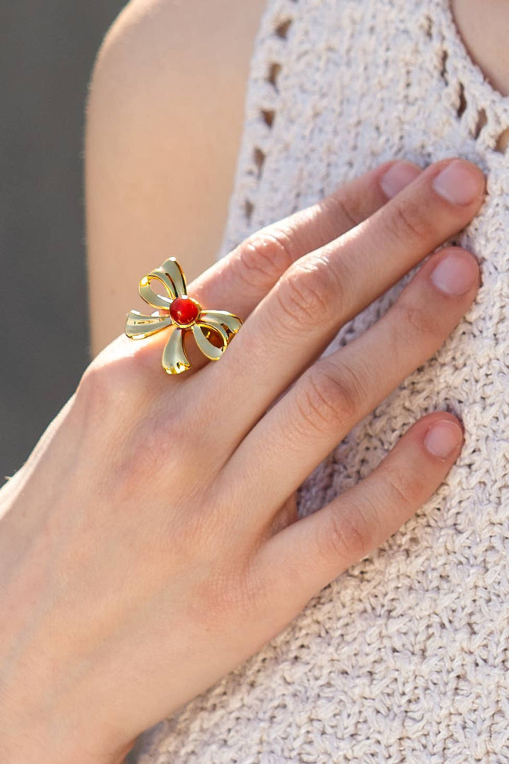 Knotty Ring - 18K Gold Plated: Carnelian