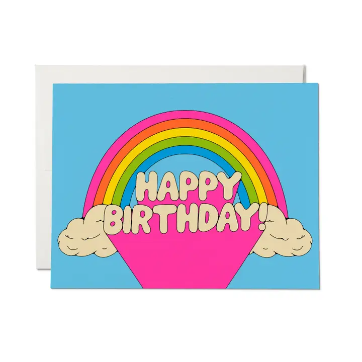 Red Cap Birthday Card All Over Rainbow