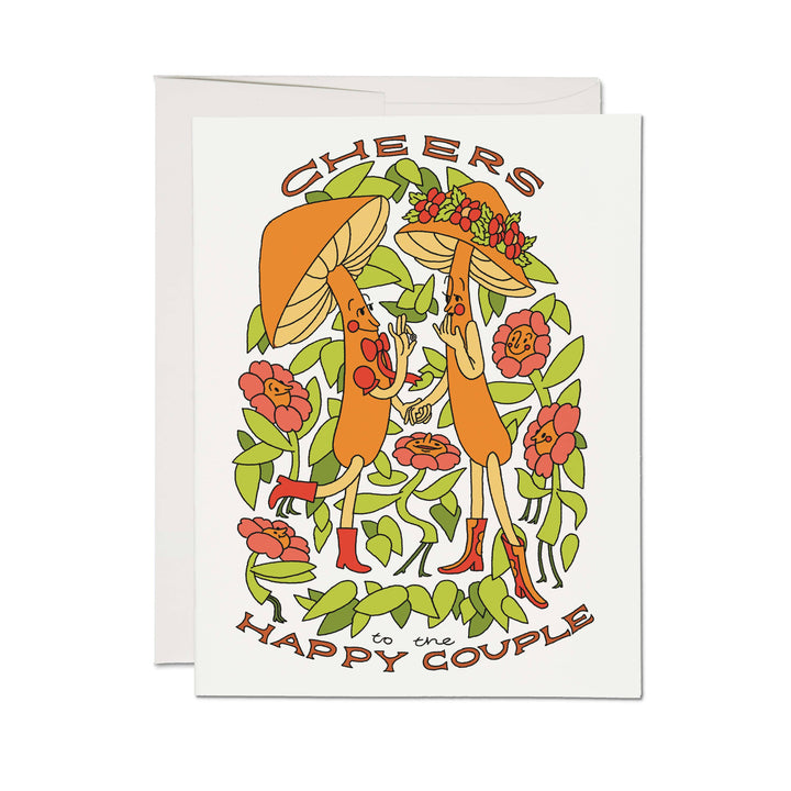 Red Cap Wedding Card - Cheers Mushy Couple