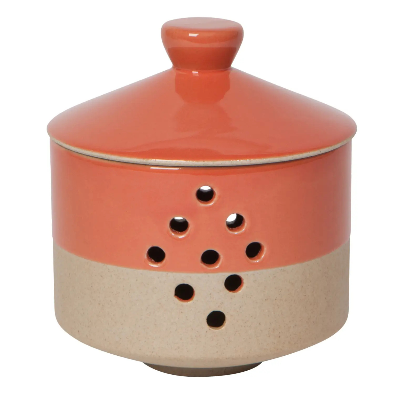 Ceramic container with a lid on a white background