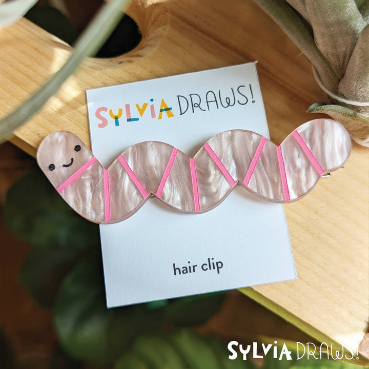 Pearlescent Pink Worm Hair Clip