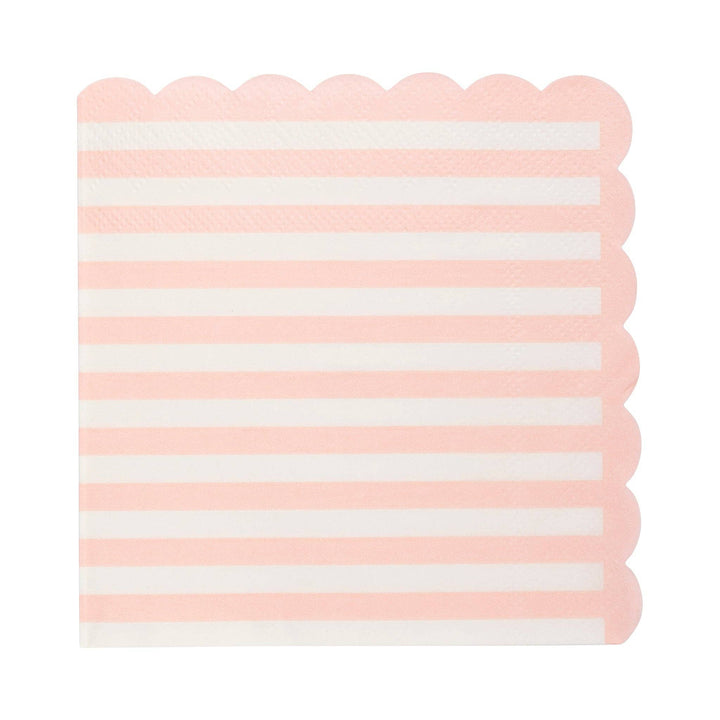 Pink Striped Scalloped Cocktail Napkins