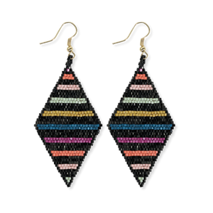 Ink & Alloy Earrings Frida Horizontal Lines Beaded Rainbow / Black