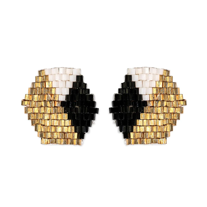 Ink & Alloy Earrings - Casey Hexagon Post Beaded: Black/White