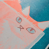 Orange Cat in a Bowl - Risograph Print