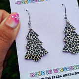 Leopard Print Christmas Tree Earrings