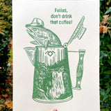 Fish in the Percolator Linocut Print