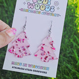 Pink Flake Christmas Tree Earrings