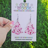 Pink Flake Christmas Tree Earrings