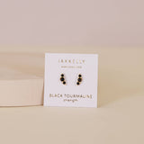 Crescent Gold Earrings - Black Tourmaline