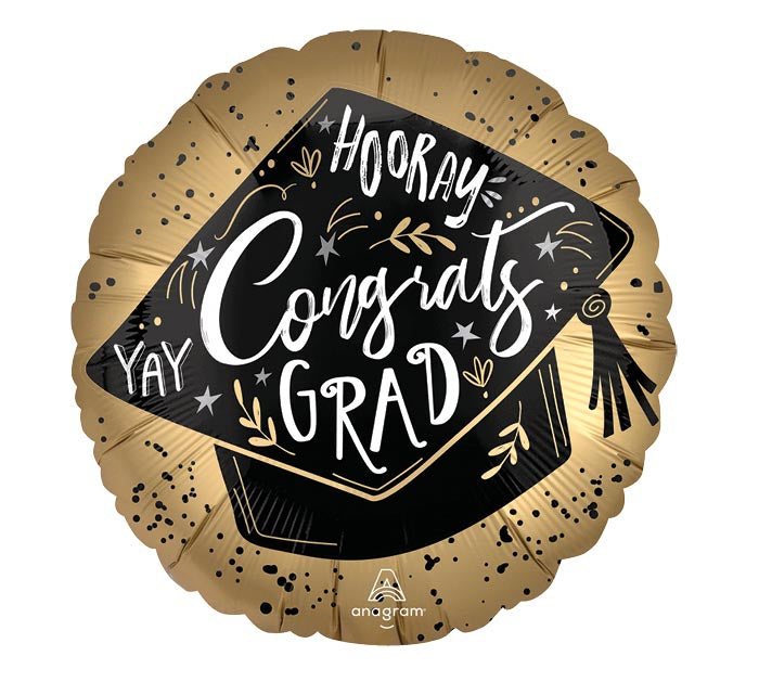 18" Satin Gold Congrats Grad Yay/Hooray Balloon