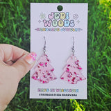 Pink Flake Christmas Tree Earrings