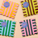 Riviera Stripes Scalloped Letterpress Vellum Coasters - Blue/Green (Set of 4)