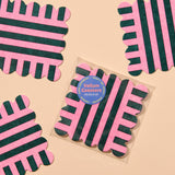 Riviera Riviera Stripes Scalloped Vellum Coasters - Pink/Hunter Green (Set of 4)