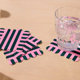 Riviera Riviera Stripes Scalloped Vellum Coasters - Pink/Hunter Green (Set of 4)