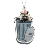 Raccoon in Party Hat Trash Can Christmas Ornament