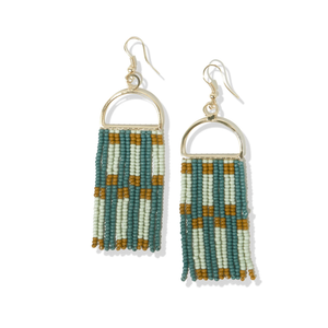 Ink & Alloy Earrings Allison Check Stripe Beaded Fringe - Green