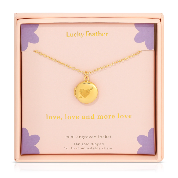 lucky feather heart mini locket necklace