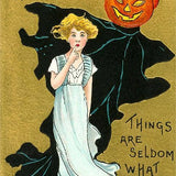 Found Image Press Postcard - Pumpkin Goblin & Woman