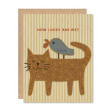 'How Lucky Are We' Bird & Cat Friendship Card