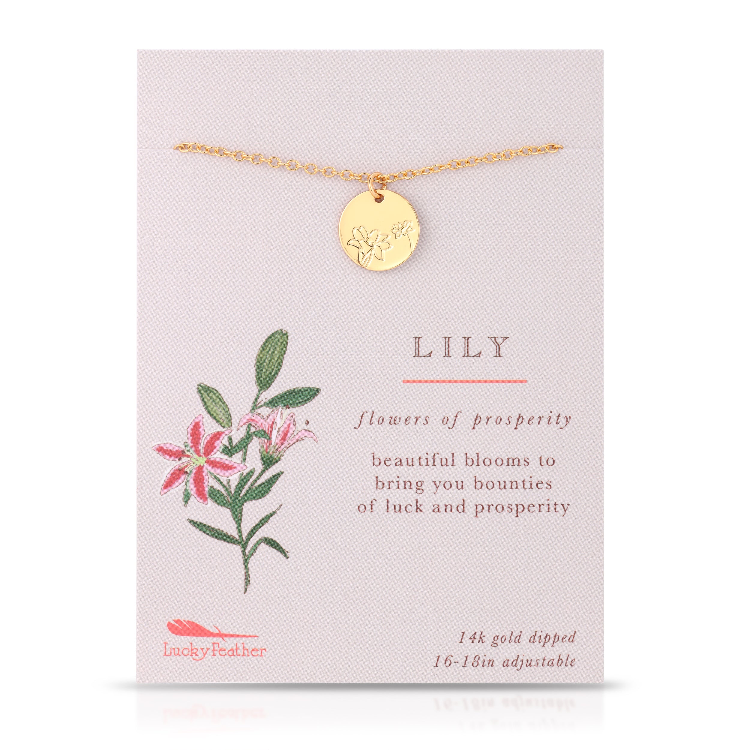 lucky feather botanical necklace lily