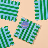 Riviera Stripes Scalloped Letterpress Vellum Coasters - Blue/Green (Set of 4)