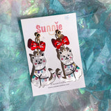 Holiday Cat Friends Earrings - White