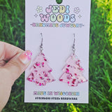Pink Flake Christmas Tree Earrings
