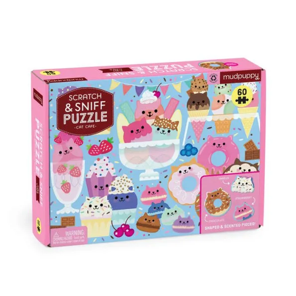 scratch and sniff puzzle mudpuppy cat cafe 60 pieces