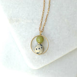 Billie - Nested Gemstone Circle Pendant Necklace: Yellow Olive Jade