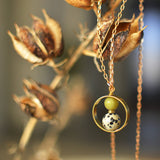 Billie - Nested Gemstone Circle Pendant Necklace: Yellow Olive Jade