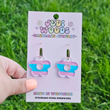 Transgender Flag Flower Earrings with gold hoops