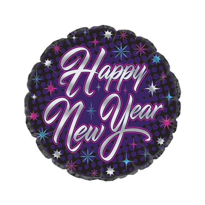 18" Happy New Year Purple & Starburst Foil Balloon