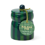 6.5 oz. Striped Cabana Candle w/ Lid -  Green/Navy - Balsam Fir